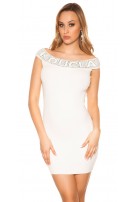 Sexy Koucla fineknitted dress with rhinestones White